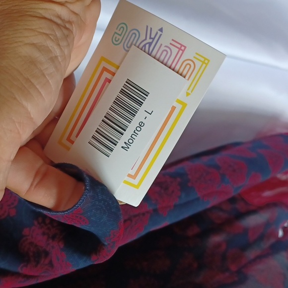 LuLaRoe "Monroe" Kimono, Navy & Hot Pink, fringe, L - Picture 4 of 8